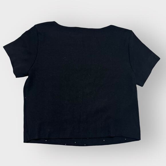 Vintage Obe cropped short sleeve sweater blouse with rhinestone design - Picture 4 of 5